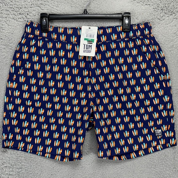 Tom Teddy Swim‎ Trunks Mens Large Blue Surf Board Board Shorts Drawstring NEW